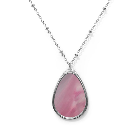 Pink Oval Teardrop Pendant Necklace — Silver Chain Birthstone-Style Jewelry