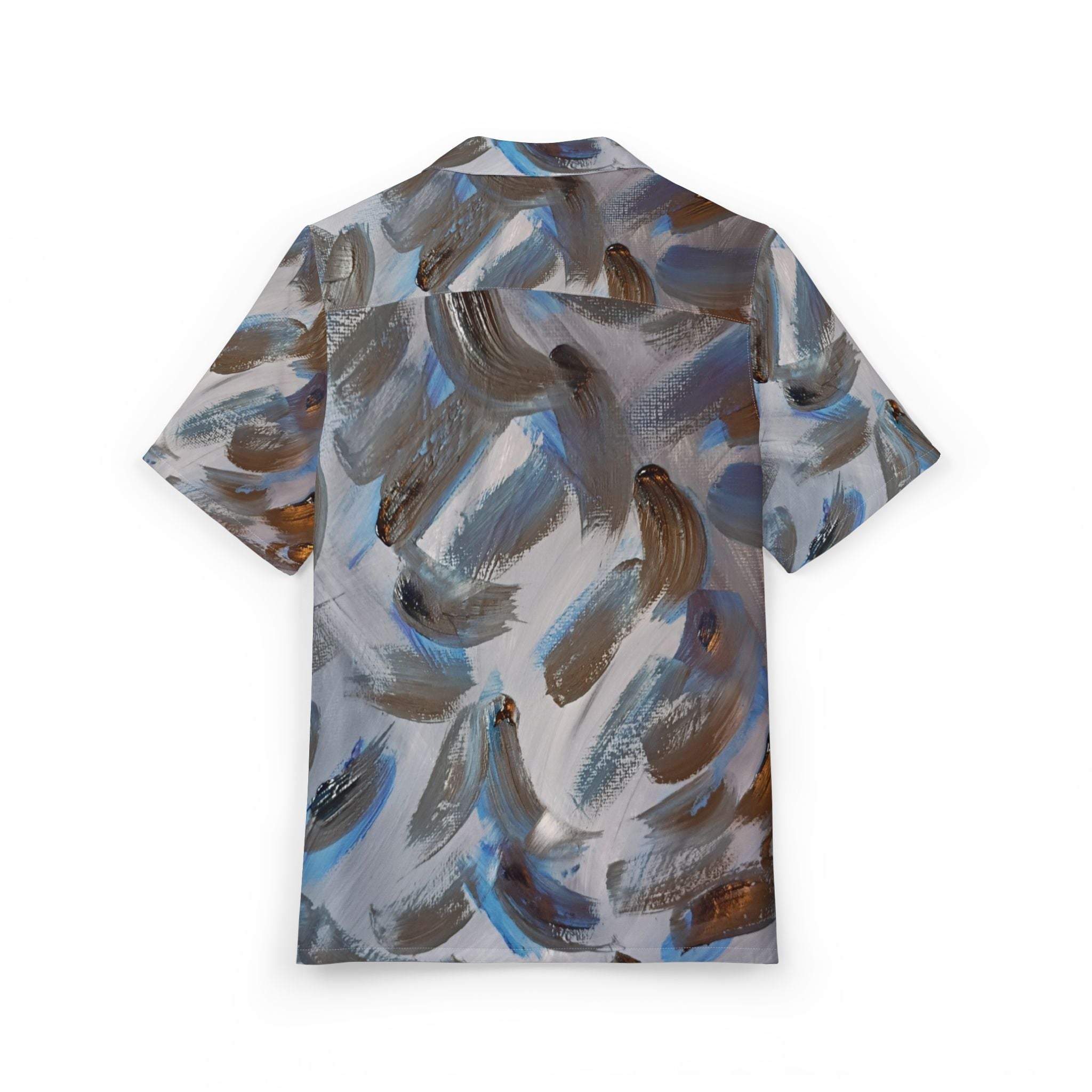 Abstract Brushstroke Hawaiian Shirt – Blue & Brown AOP Button-Down
