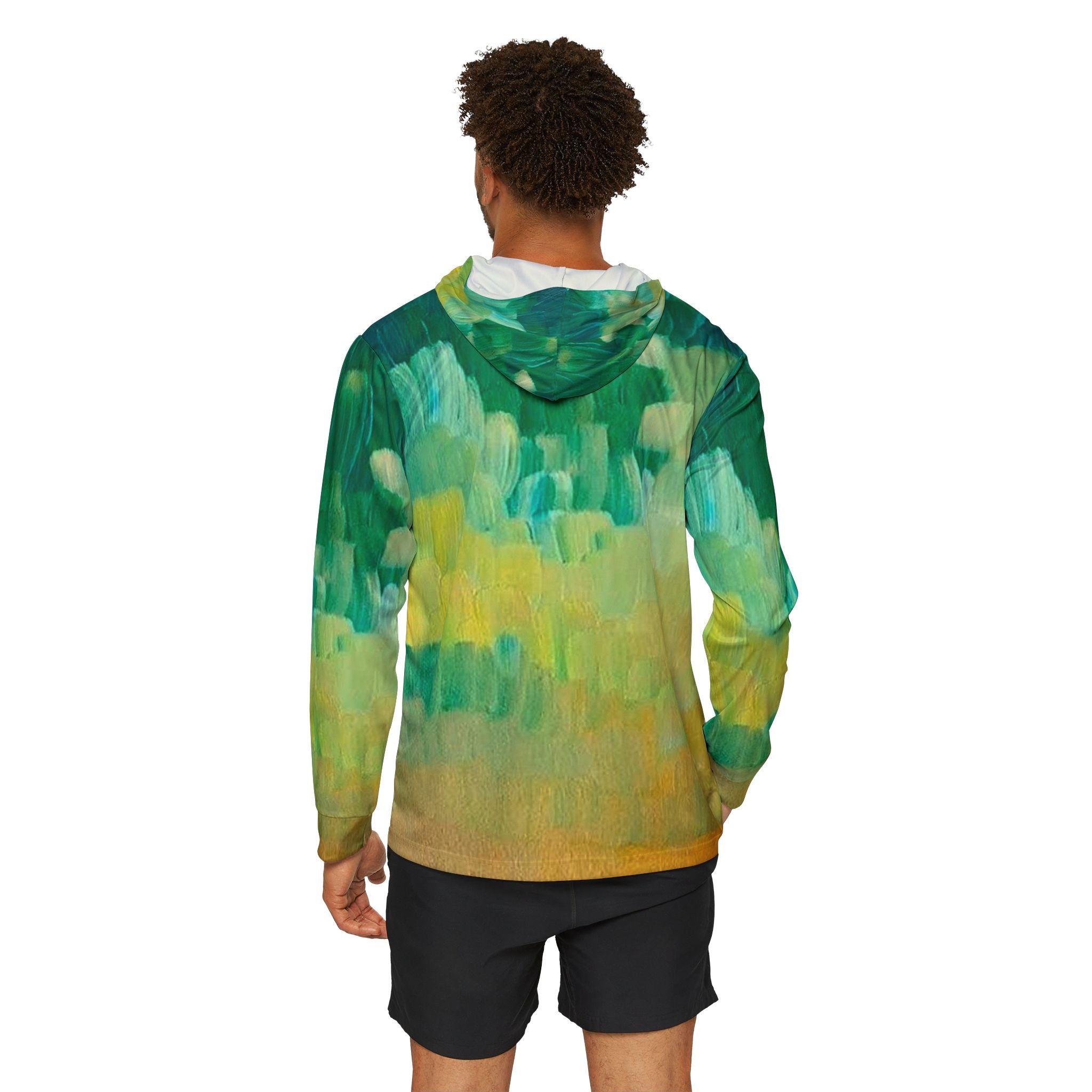 Abstract Green Wave Hoodie — Men's All-Over Print Sports Warmup Pullover