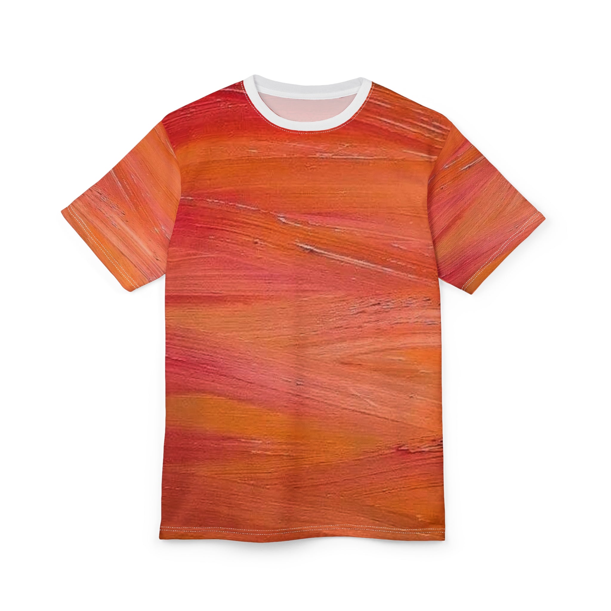 Abstract Orange Brushstroke Tee — All-Over Print Artistic T-Shirt
