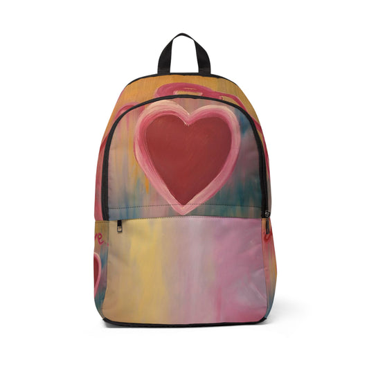 Heart Print Backpack — Colorful 'Love' Canvas Daypack