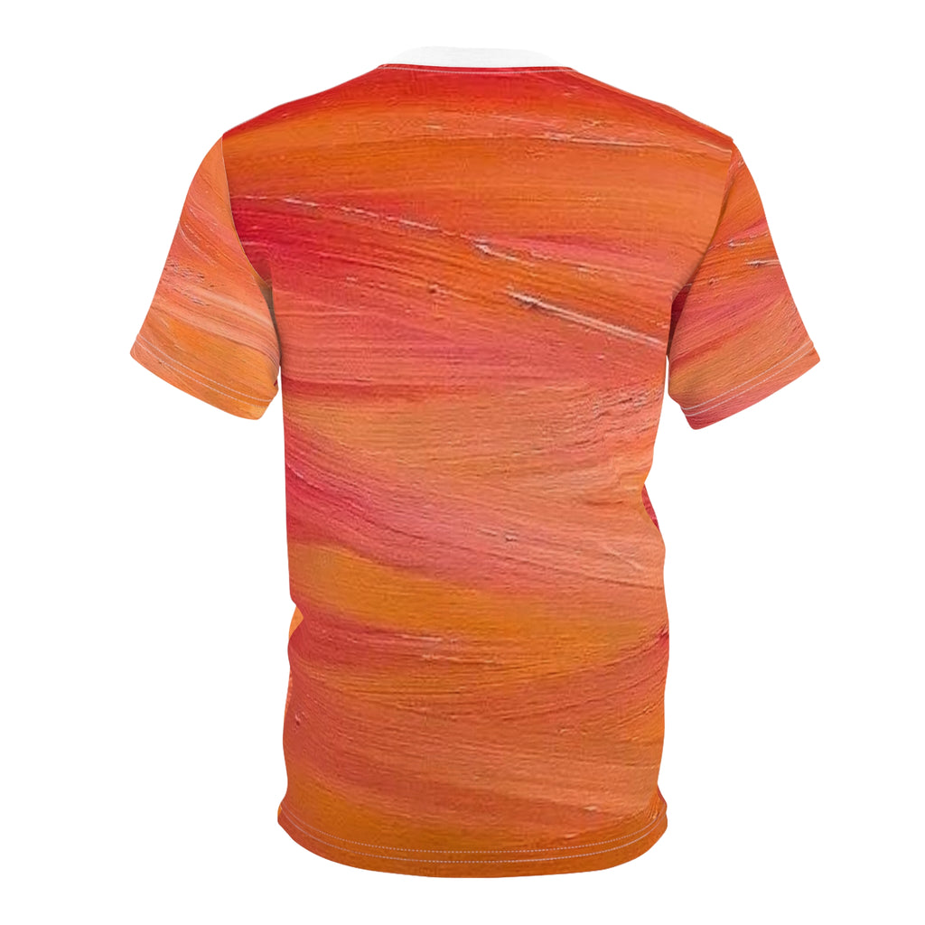 Abstract Orange Brushstroke Tee — All-Over Print Artistic T-Shirt
