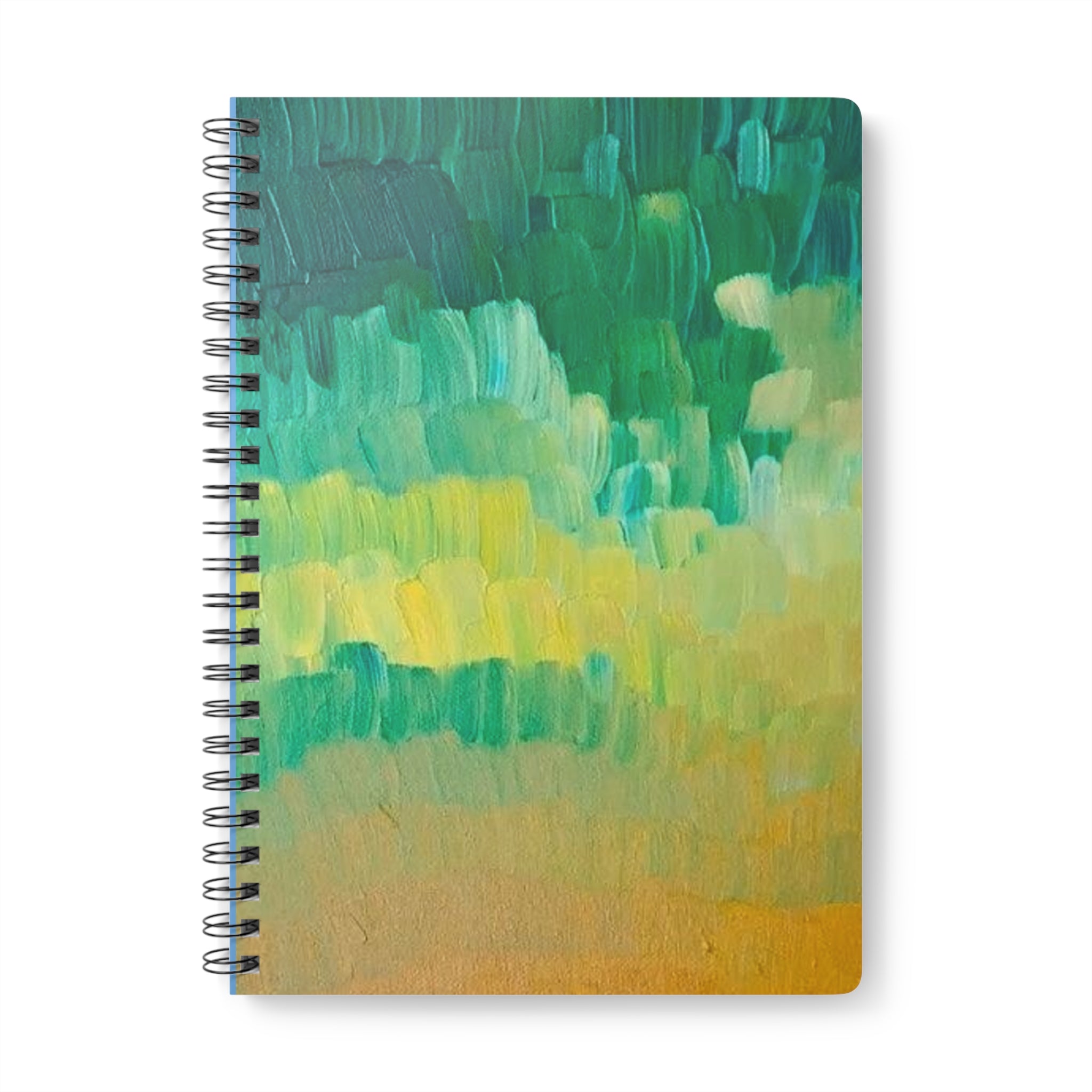 A5 Wirobound Notebook — Green-Blue Abstract Brushstroke Journal