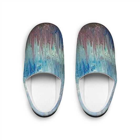 Men's Indoor Slippers — Abstract Blue Green Brushstroke Comfort Clogs