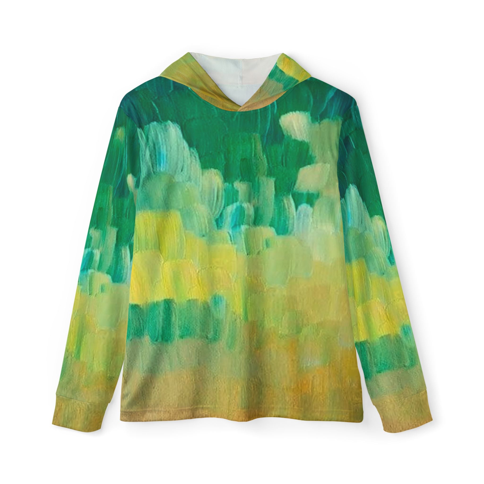 Abstract Green Wave Hoodie — Men's All-Over Print Sports Warmup Pullover