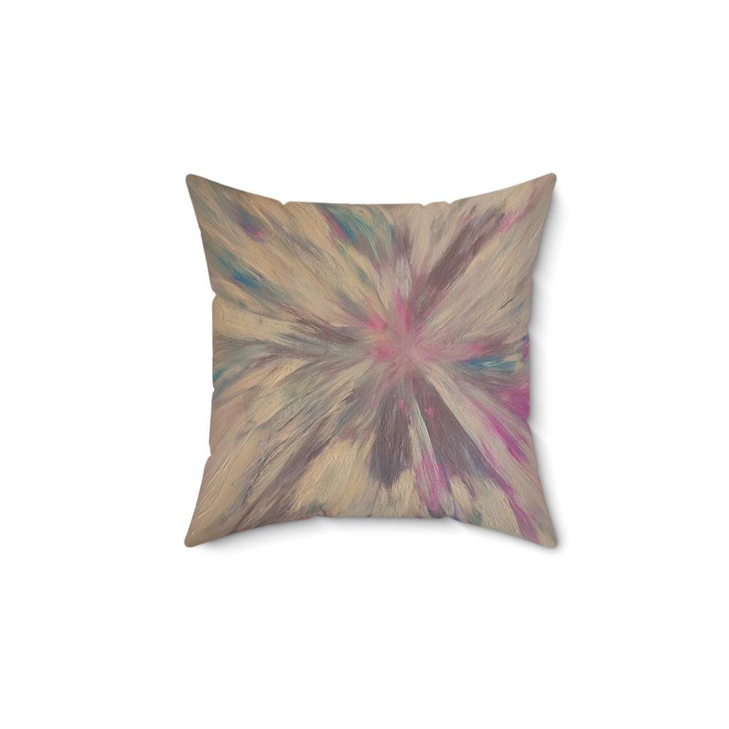 Abstract Floral Burst Square Pillow — Pastel Boho Decorative Throw Cushion