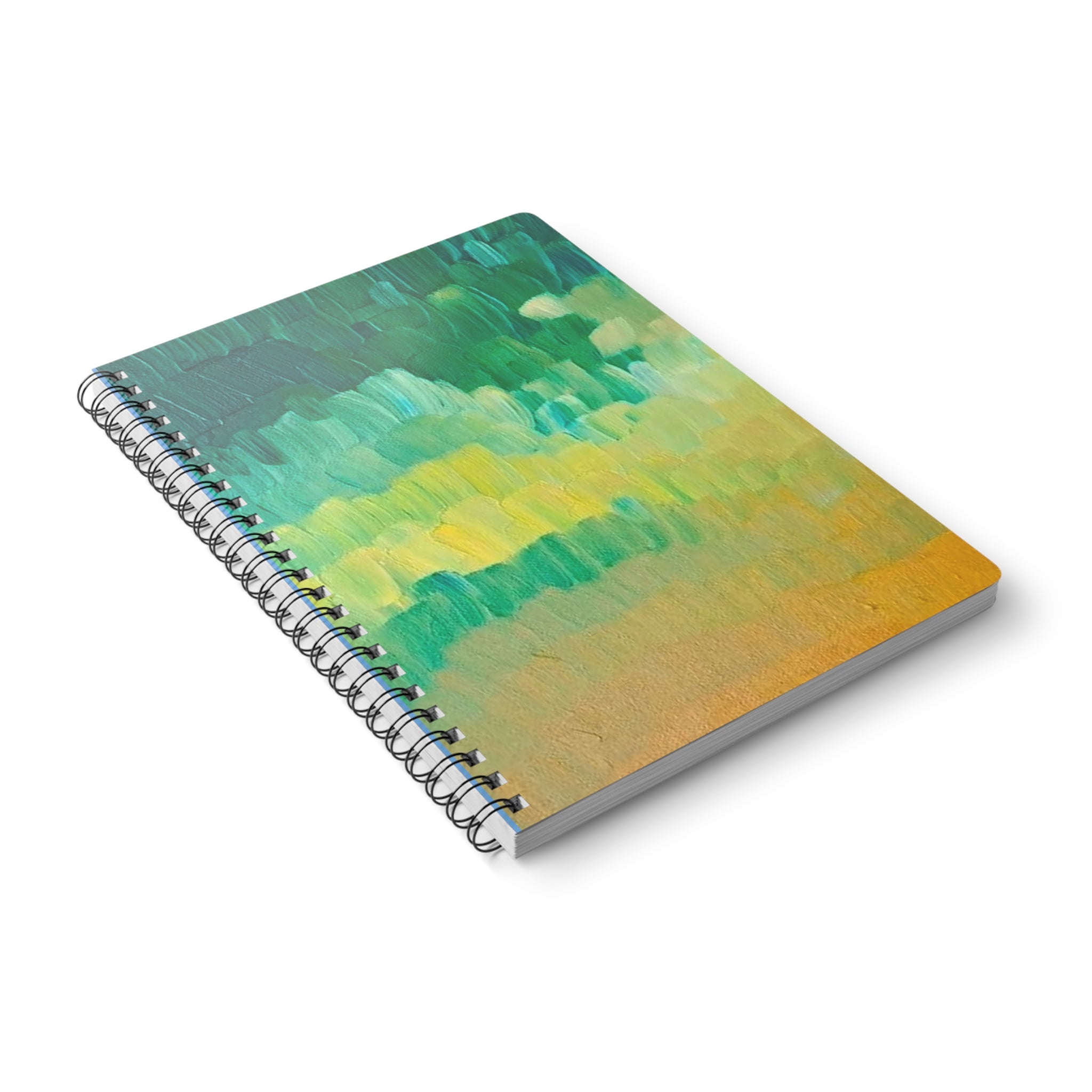 A5 Wirobound Notebook — Green-Blue Abstract Brushstroke Journal