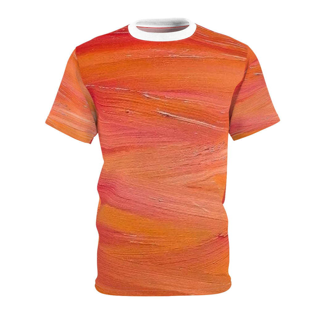 Abstract Orange Brushstroke Tee — All-Over Print Artistic T-Shirt
