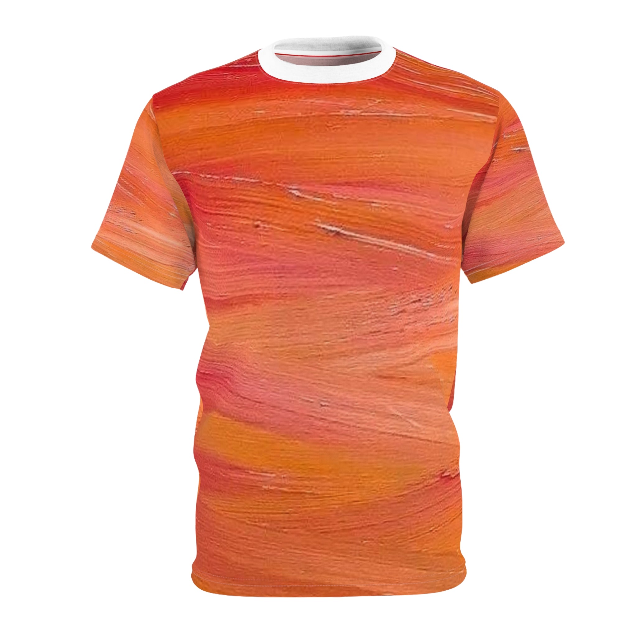 Abstract Orange Brushstroke Tee — All-Over Print Artistic T-Shirt