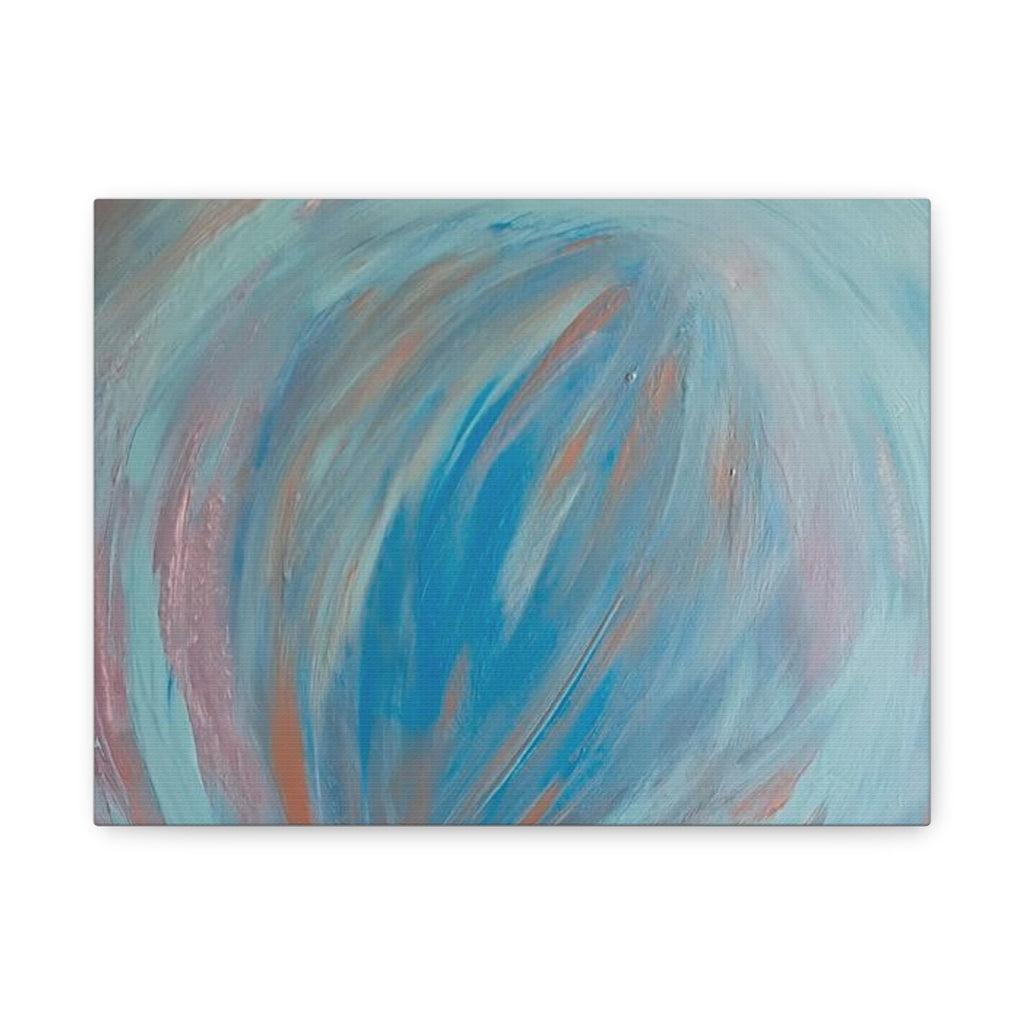 Abstract Ocean Wave Matte Canvas Wall Art — Blue & Coral Stretched 1.25"