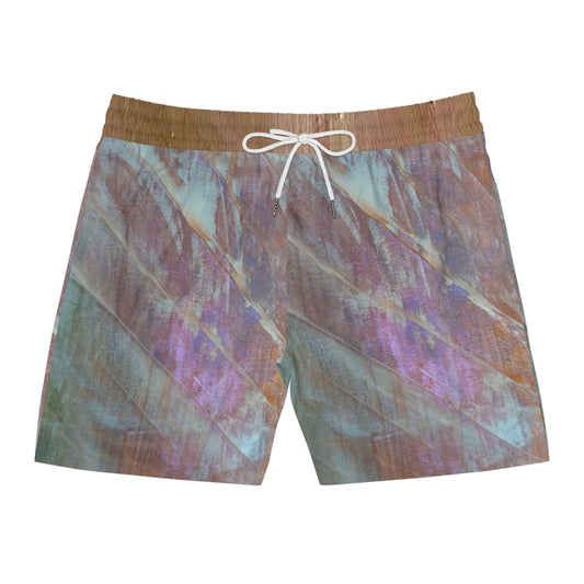 Men's Mid-Length Swim Shorts — Iridescent Marble Beach Trunks