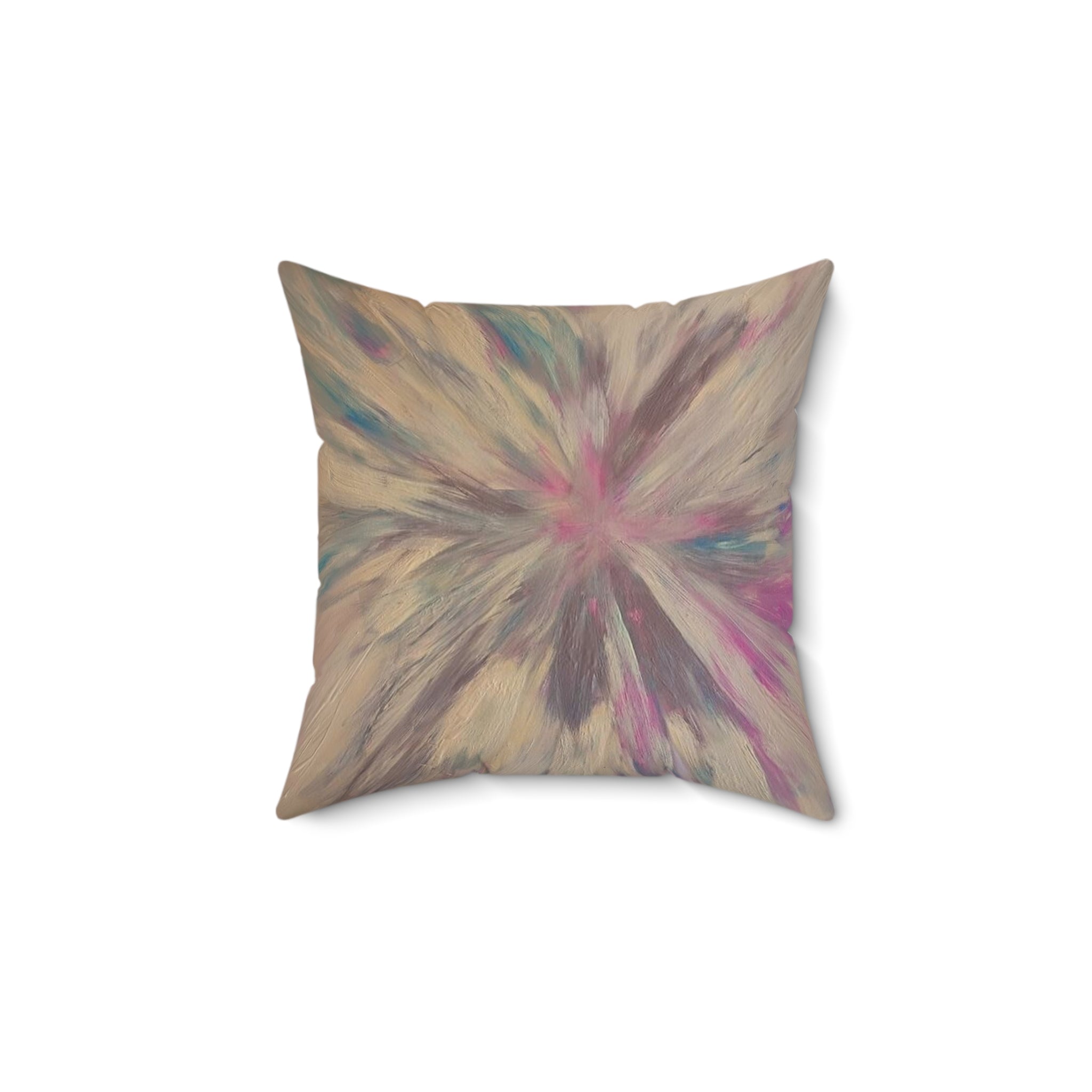 Abstract Floral Burst Square Pillow — Pastel Boho Decorative Throw Cushion