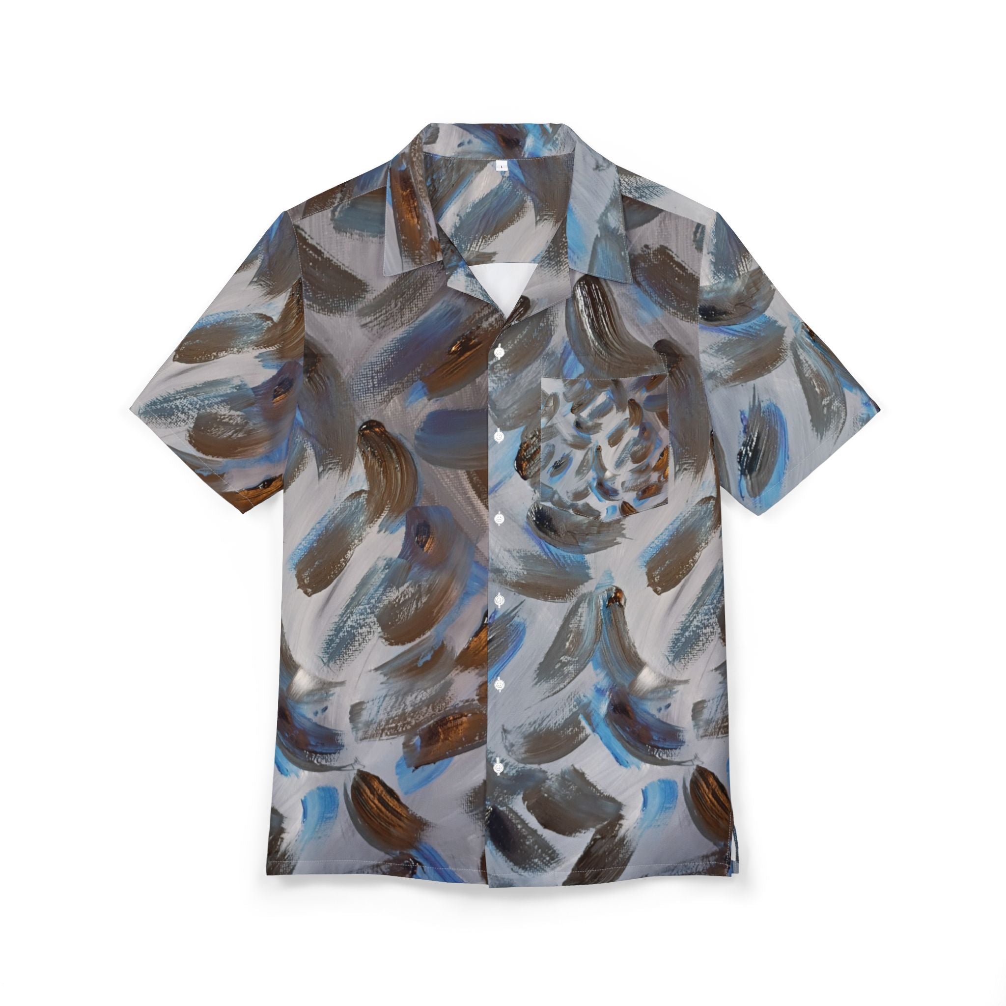 Abstract Brushstroke Hawaiian Shirt – Blue & Brown AOP Button-Down