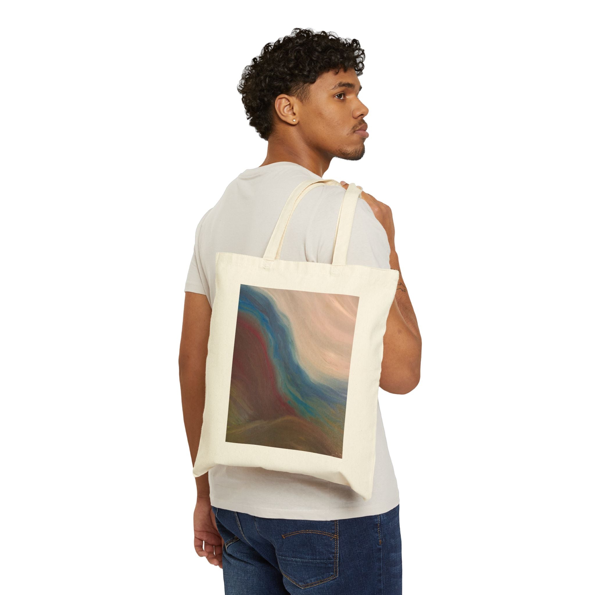 Abstract Beach Wave Canvas Tote — Earthy Sunset Art Tote Bag