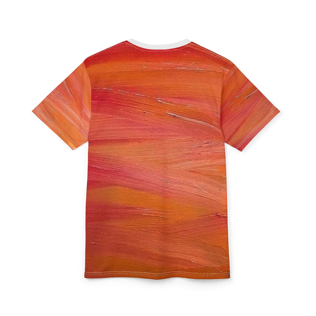 Abstract Orange Brushstroke Tee — All-Over Print Artistic T-Shirt