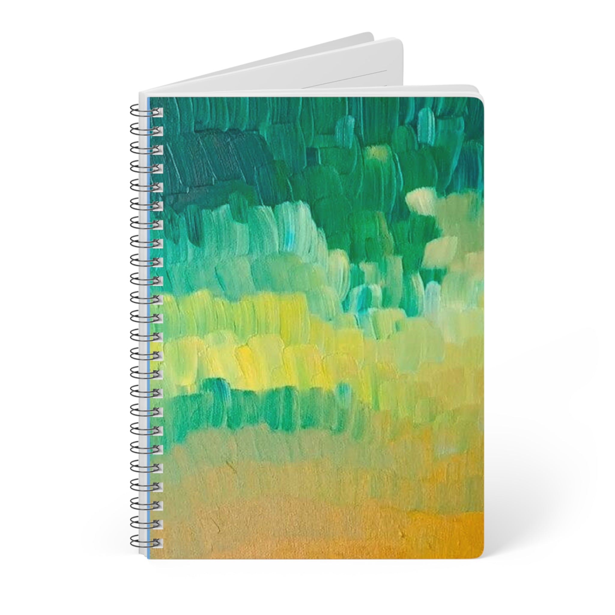 A5 Wirobound Notebook — Green-Blue Abstract Brushstroke Journal
